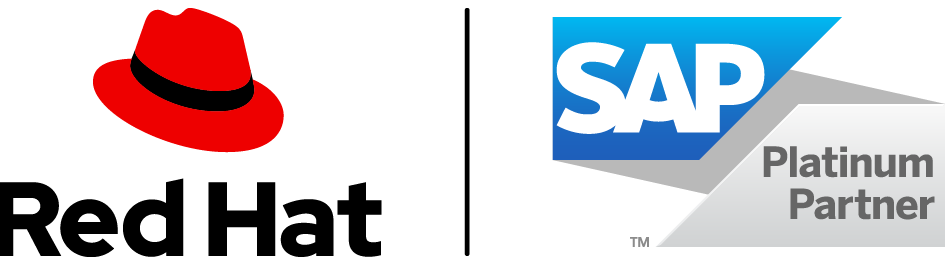 Red Hat logo next to the SAP Platinum Partner logo