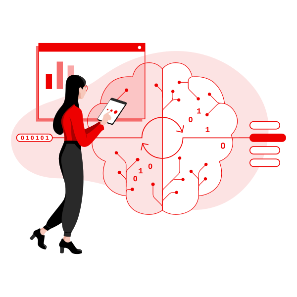 Artificial intelligence brain computer red