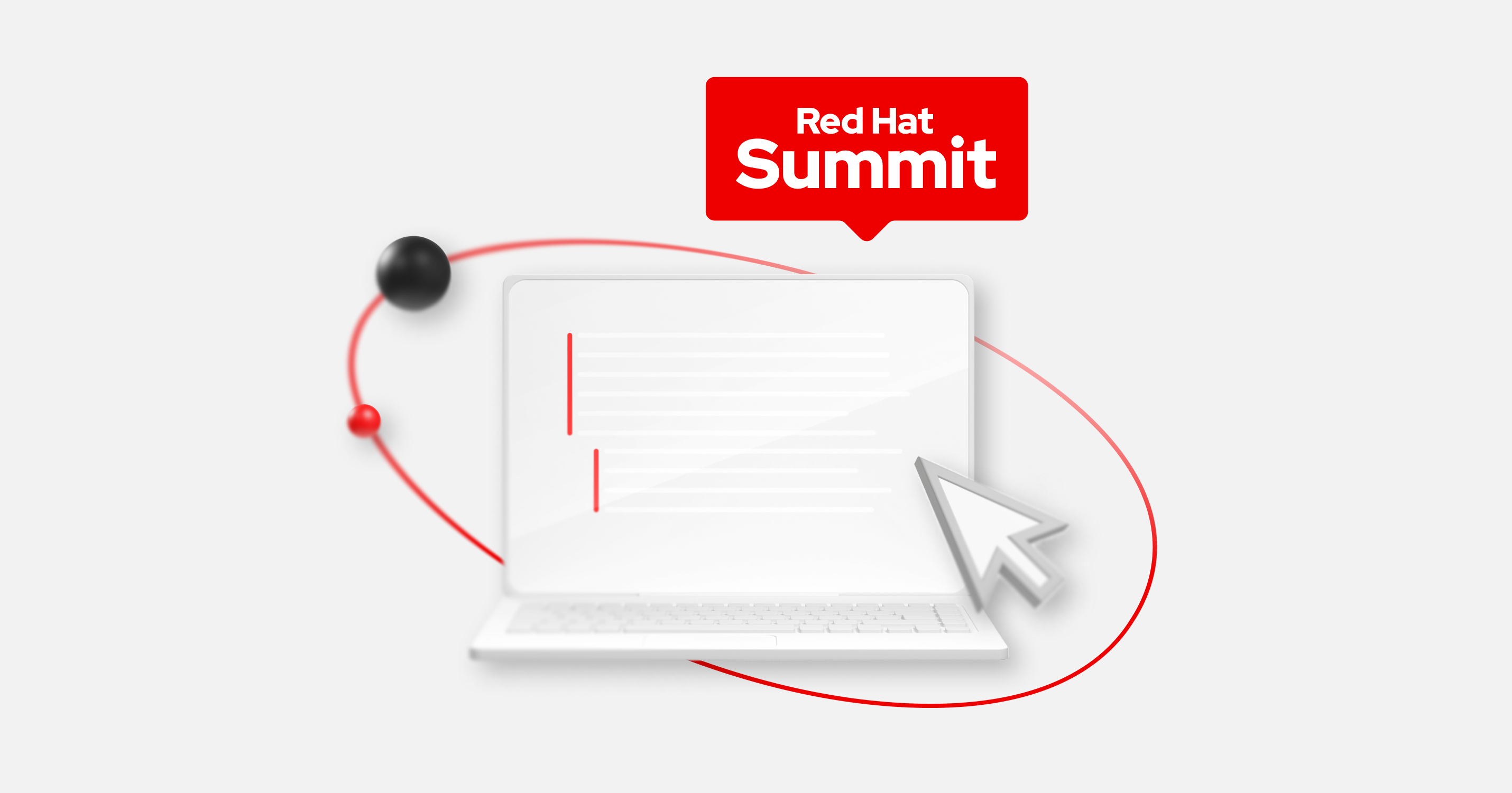 red hat desktop laptop with cursor summit logo and red lined oval in background