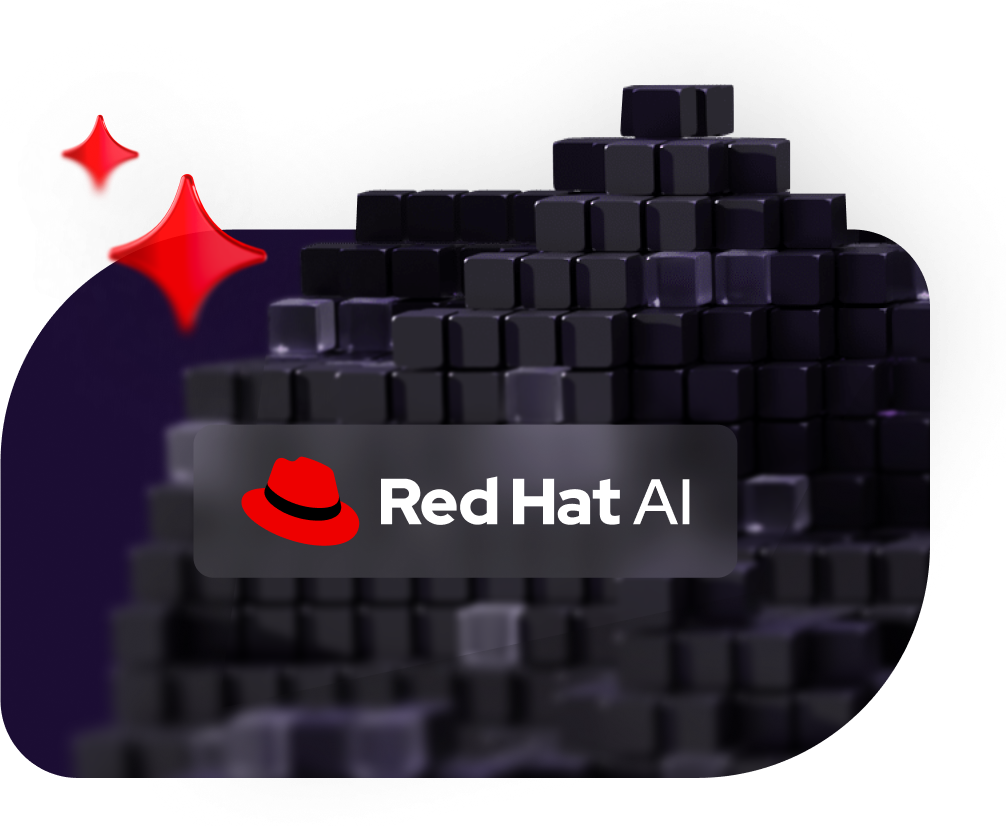 Red Hat AI logo overlaid on top of cube tower