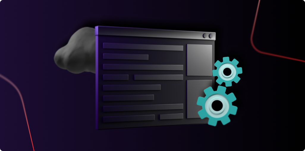 A code editing window with gears and a cloud