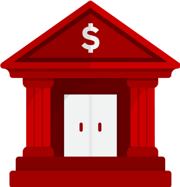 Red icon of bank building