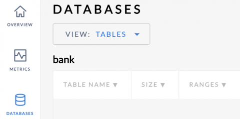 CockroachDB web console navigation panel with databases option selected