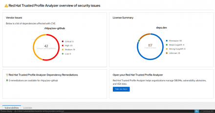 Dependency Analytics showing an overview of identified vulnerabilities