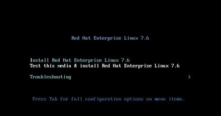 RHEL 7.6 boot screen