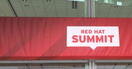 Signage for the Red Hat Summit at Moscone West in San Francisco