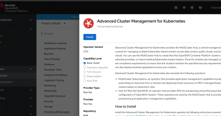 A screenshot of the installation page for Advanced Cluster Management for Kubernetes.