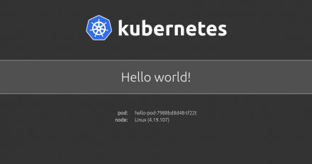 A screenshot of the home screen for the 'Hello, world' Kubernetes application