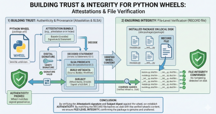 This image shows the relationship between attestation signatures, wheel fingerprint and content fingerprints