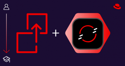 A migration symbol, a plus sign, and a Red Hat OpenShift icon