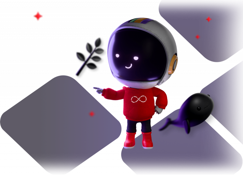 Repo the Red Hat Developer robot floating next to a graphic of a branch, a whale and AI sparkles.