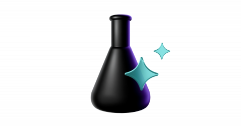 A flask with AI sparkles on top of it