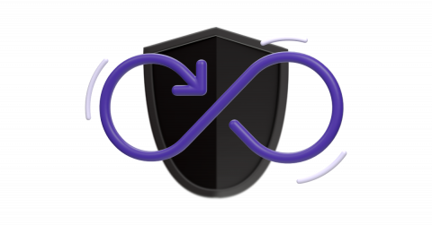 Shield with infinity symbol overlaid on top