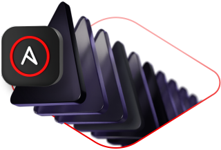 Red Hat Ansible Automation Platform triangle stack with Ansible logo overlaid on top