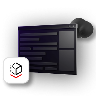 A collage of design elements with a Virtualization icon