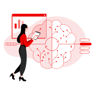 Artificial intelligence brain computer red